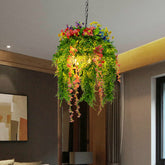 Vintage Metal Pendant Chandelier - Green Plant Design | LED Ceiling Light with 3 Bulbs - Ideal for Restaurants - This product is a restaurant ceiling light that is vintage metal with3 bulbs. The plant pendant chandelier is made of high quality material and it is